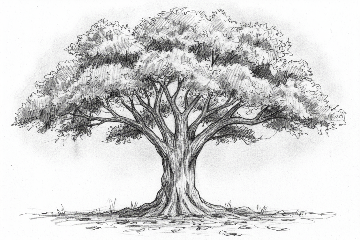 fait moi un arbre dans un style graphique au crayon